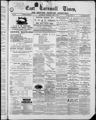 cover page of East Cornwall Times and Western Counties Advertiser published on April 1, 1876