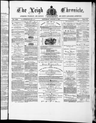 cover page of Leigh Chronicle and Weekly District Advertiser published on August 2, 1873