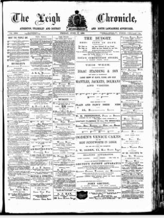 cover page of Leigh Chronicle and Weekly District Advertiser published on June 13, 1890