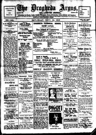 cover page of Drogheda Argus and Leinster Journal published on September 28, 1929