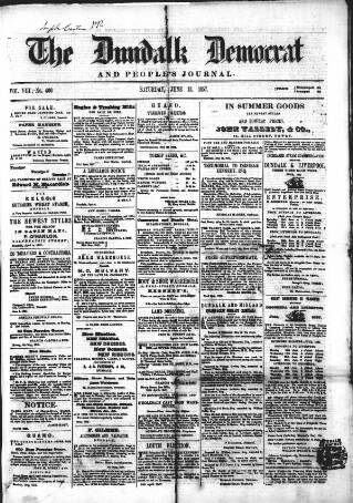 cover page of Dundalk Democrat published on June 13, 1857