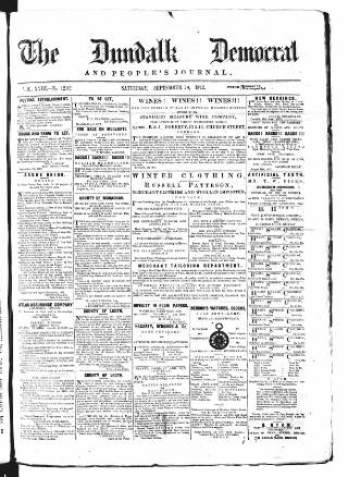 cover page of Dundalk Democrat published on September 28, 1872