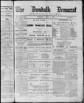 cover page of Dundalk Democrat published on April 1, 1876