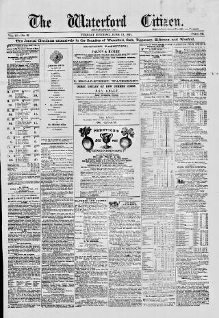 cover page of Waterford Citizen published on June 13, 1871