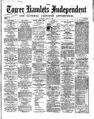 cover page of Tower Hamlets Independent and East End Local Advertiser published on June 13, 1868