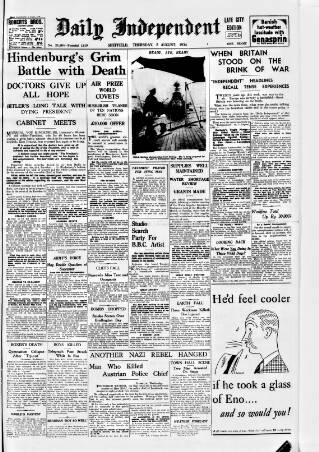 cover page of Sheffield Independent published on August 2, 1934