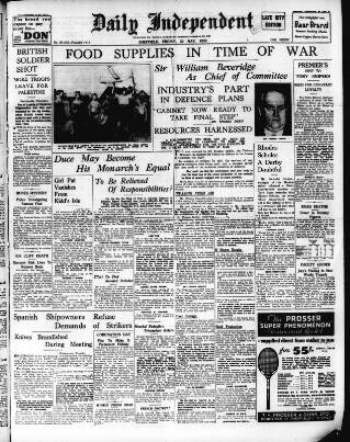 cover page of Sheffield Independent published on May 22, 1936