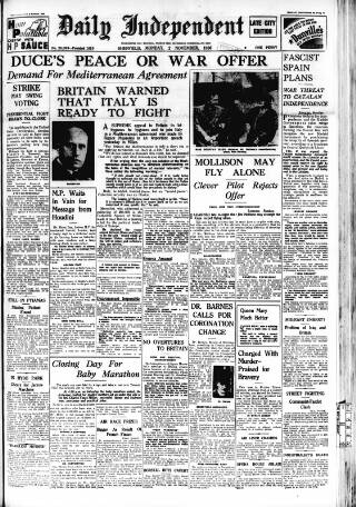 cover page of Sheffield Independent published on November 2, 1936