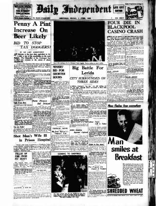 cover page of Sheffield Independent published on April 1, 1938