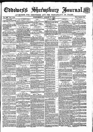 cover page of Eddowes's Shrewsbury Journal published on August 2, 1854