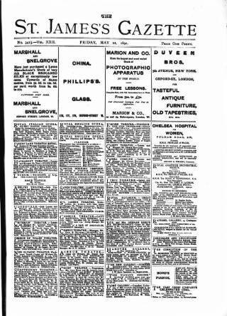 cover page of St James's Gazette published on May 22, 1891