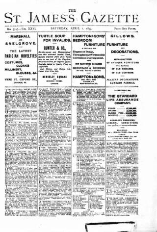 cover page of St James's Gazette published on April 1, 1893