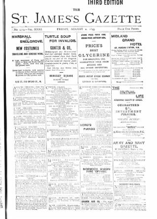 cover page of St James's Gazette published on August 2, 1895
