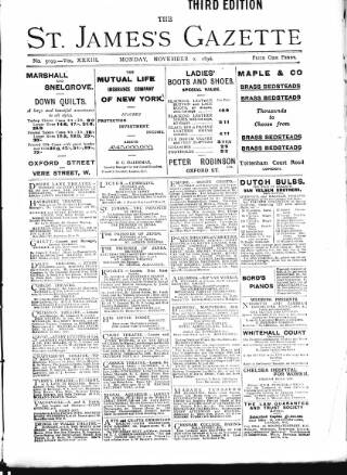 cover page of St James's Gazette published on November 2, 1896