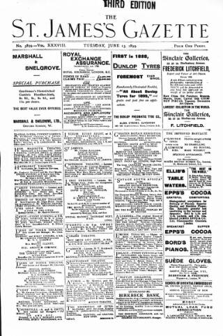 cover page of St James's Gazette published on June 13, 1899