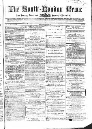 cover page of South-London News published on June 13, 1857