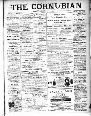 cover page of Cornubian and Redruth Times published on August 2, 1889
