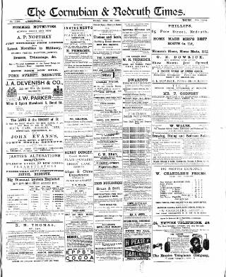cover page of Cornubian and Redruth Times published on June 13, 1890