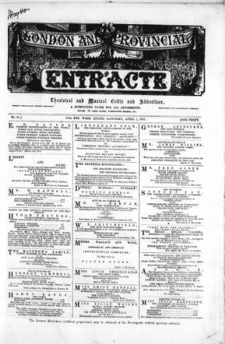 cover page of London and Provincial Entr'acte published on April 1, 1871