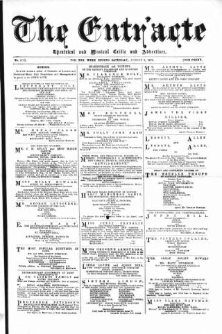 cover page of London and Provincial Entr'acte published on August 2, 1873