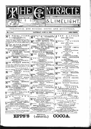 cover page of London and Provincial Entr'acte published on June 13, 1891