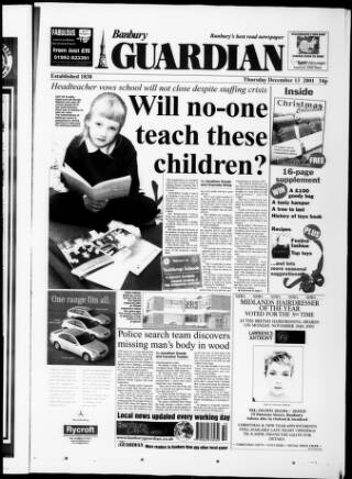 cover page of Banbury Guardian published on December 13, 2001