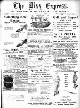 cover page of Diss Express published on April 1, 1927