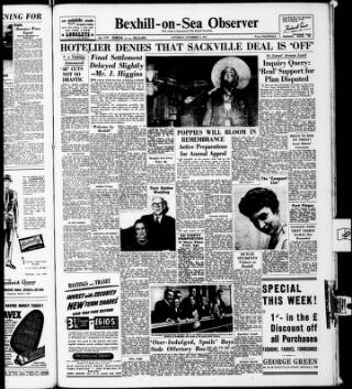 cover page of Bexhill-on-Sea Observer published on November 2, 1957