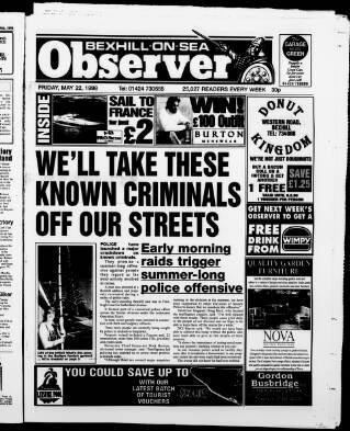 cover page of Bexhill-on-Sea Observer published on May 22, 1998