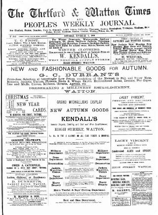 cover page of Thetford & Watton Times published on November 2, 1889