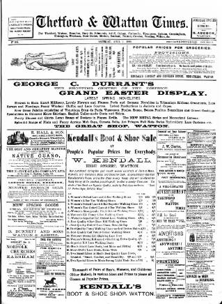 cover page of Thetford & Watton Times published on April 1, 1899