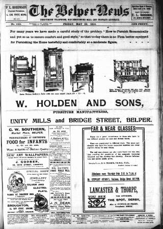 cover page of Belper News published on May 22, 1914