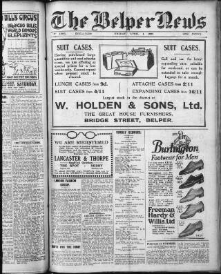 cover page of Belper News published on April 1, 1927
