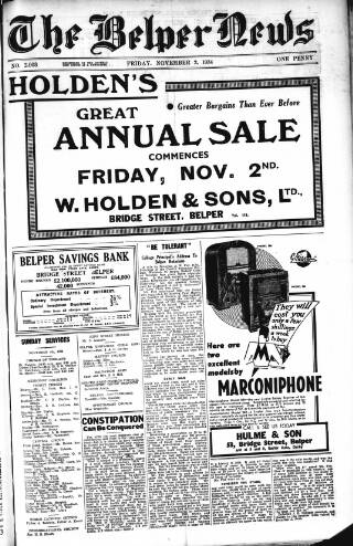 cover page of Belper News published on November 2, 1934