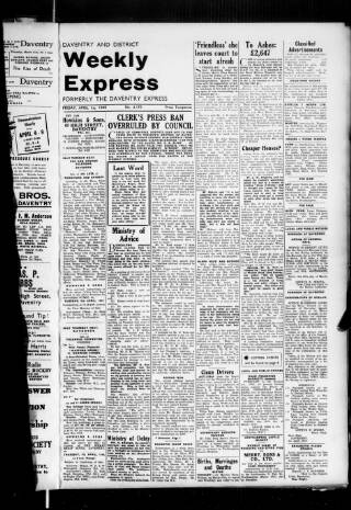 cover page of Daventry and District Weekly Express published on April 1, 1949