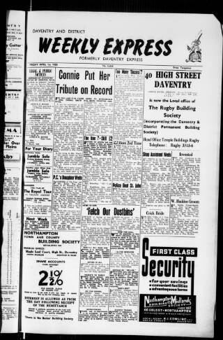 cover page of Daventry and District Weekly Express published on April 1, 1955