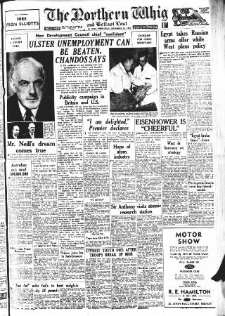 cover page of Northern Whig published on September 28, 1955