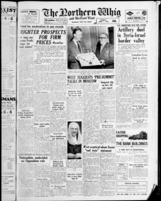 cover page of Northern Whig published on April 1, 1958