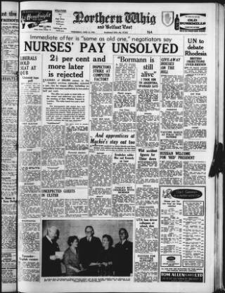 cover page of Northern Whig published on June 13, 1962