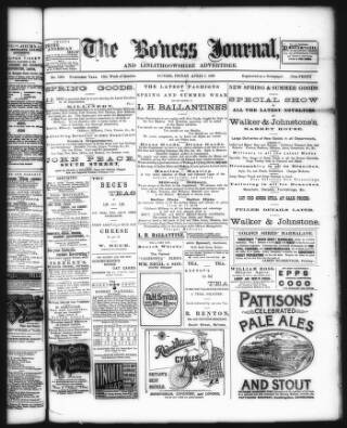 cover page of Bo'ness Journal and Linlithgow Advertiser published on April 1, 1898