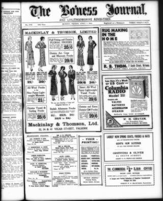 cover page of Bo'ness Journal and Linlithgow Advertiser published on April 1, 1932
