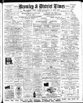 cover page of Bromley & District Times published on April 1, 1898