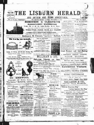 cover page of Lisburn Herald and Antrim and Down Advertiser published on September 28, 1895