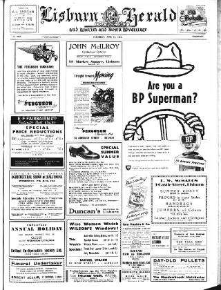 cover page of Lisburn Herald and Antrim and Down Advertiser published on June 13, 1953
