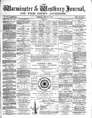 cover page of Warminster & Westbury Journal published on August 2, 1884
