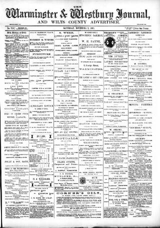 cover page of Warminster & Westbury Journal published on November 2, 1895