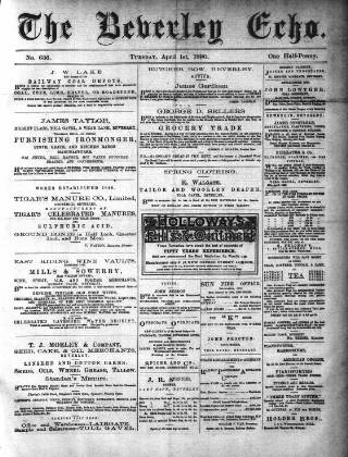 cover page of Beverley Echo published on April 1, 1890