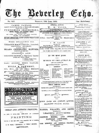 cover page of Beverley Echo published on June 13, 1893