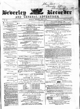 cover page of Beverley and East Riding Recorder published on April 1, 1865