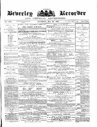 cover page of Beverley and East Riding Recorder published on May 22, 1880